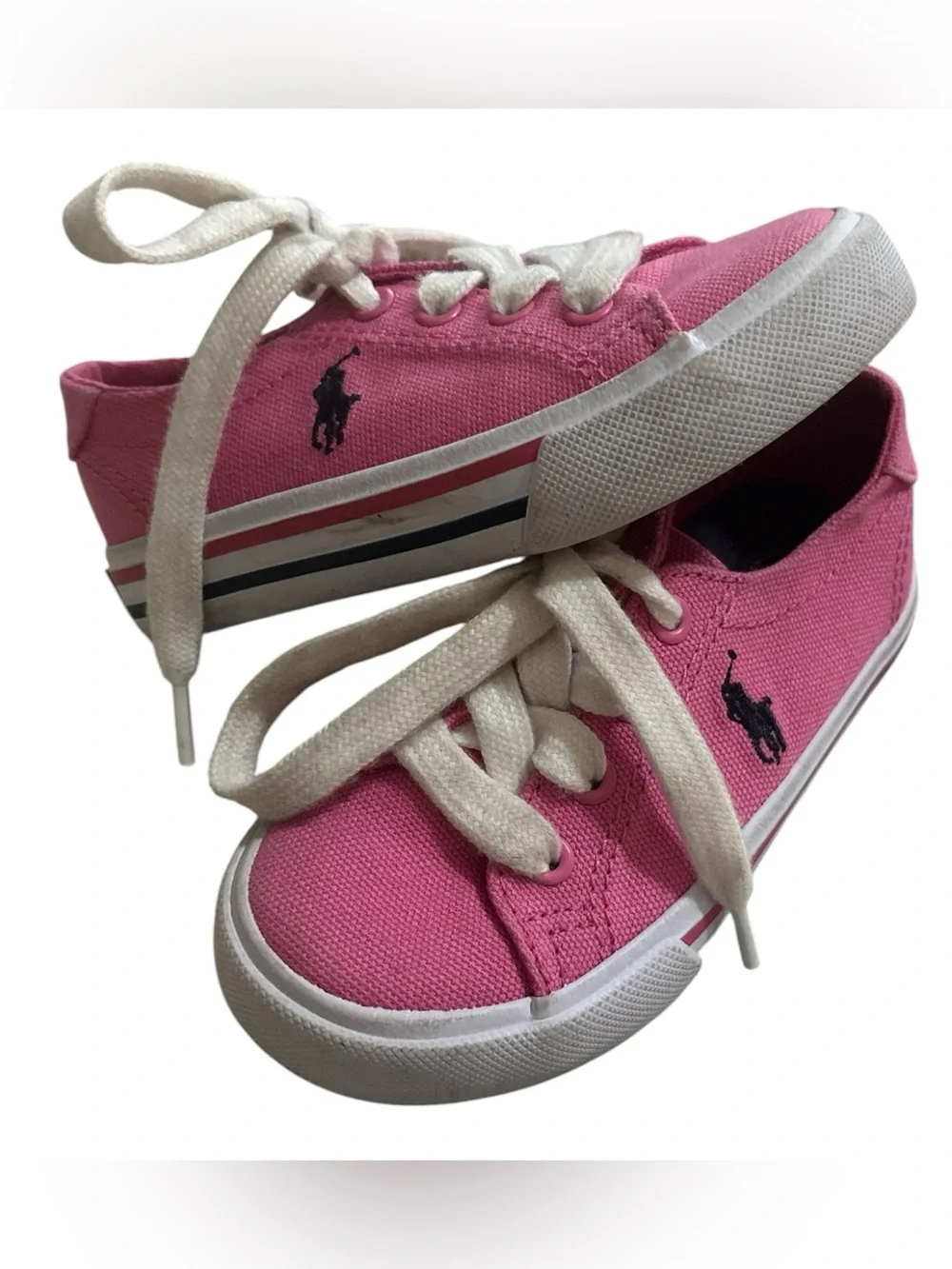 Ralph Lauren Kids Hot Pink Canvas Lace-Up Sneakers with Polo Logo